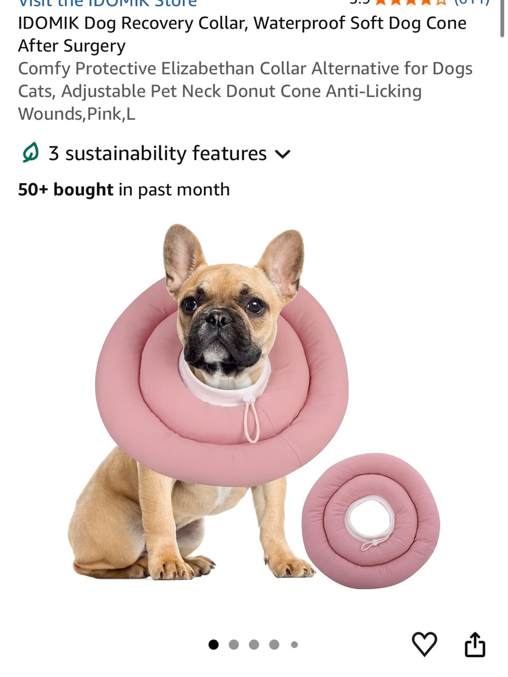 Pink Inflatable Dog Recovery Collar - Soft Donut Post-Surgery Neck Protector